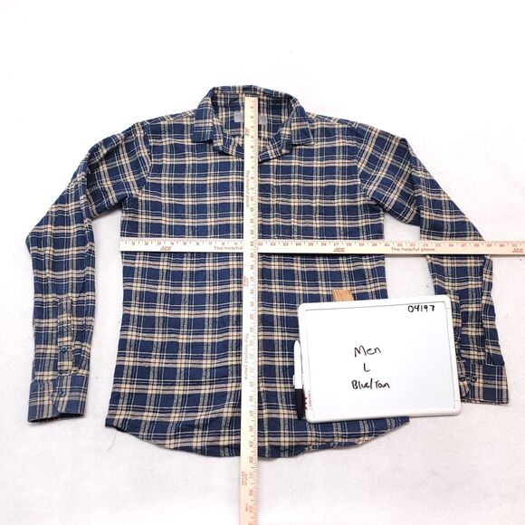 Truly Madras Flannel Casual Button Up Shirt Mens Size Large L Blue Beige - Picture 6 of 10